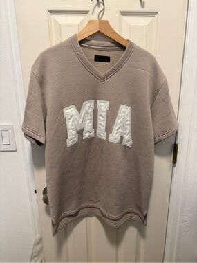 Kith Taupe Short-Sleeve V-Neck Sweater with White MIA Appliqué